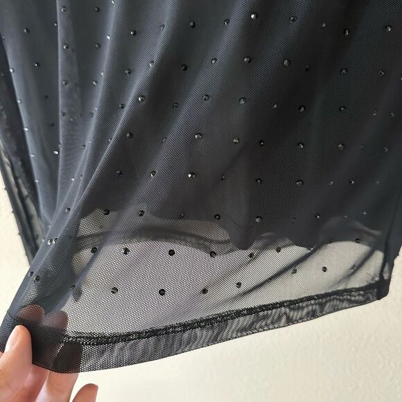 Sanctuary Highlight of the Night Black Mesh Rhinestone Turtleneck Top Size L - Picture 6 of 10